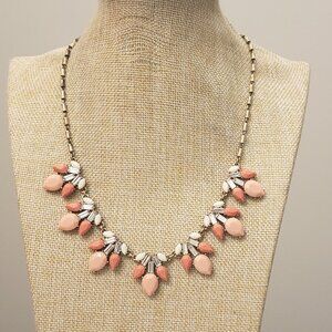 Loft, gold tone tangerine ivory clear glass rhinestone statement necklace